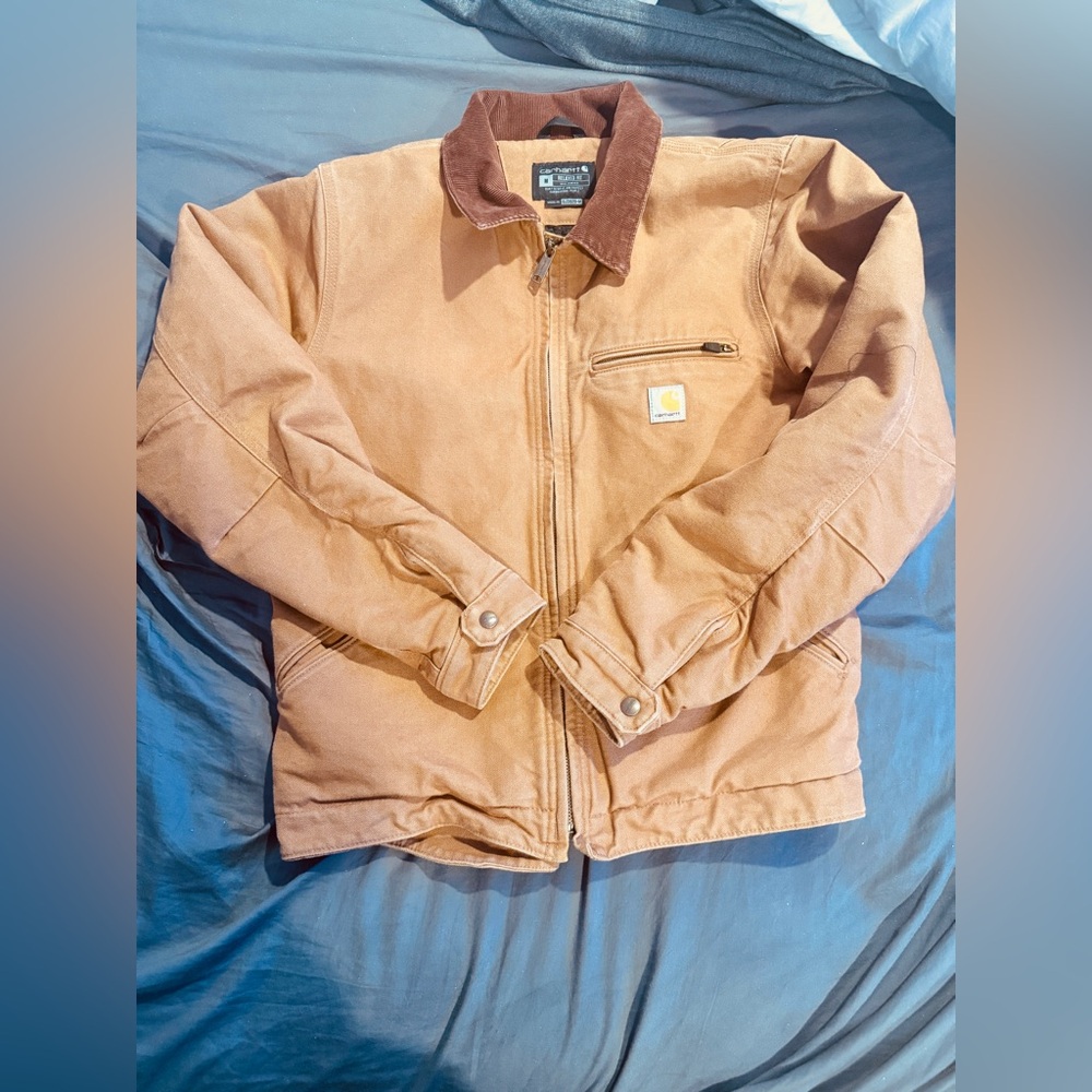Carhartt Tan Jacket with Brown Collar